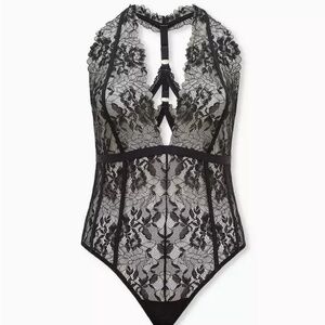 Black Chantilly Lace Strappy Halter Bodysuit 4x plus size lingerie